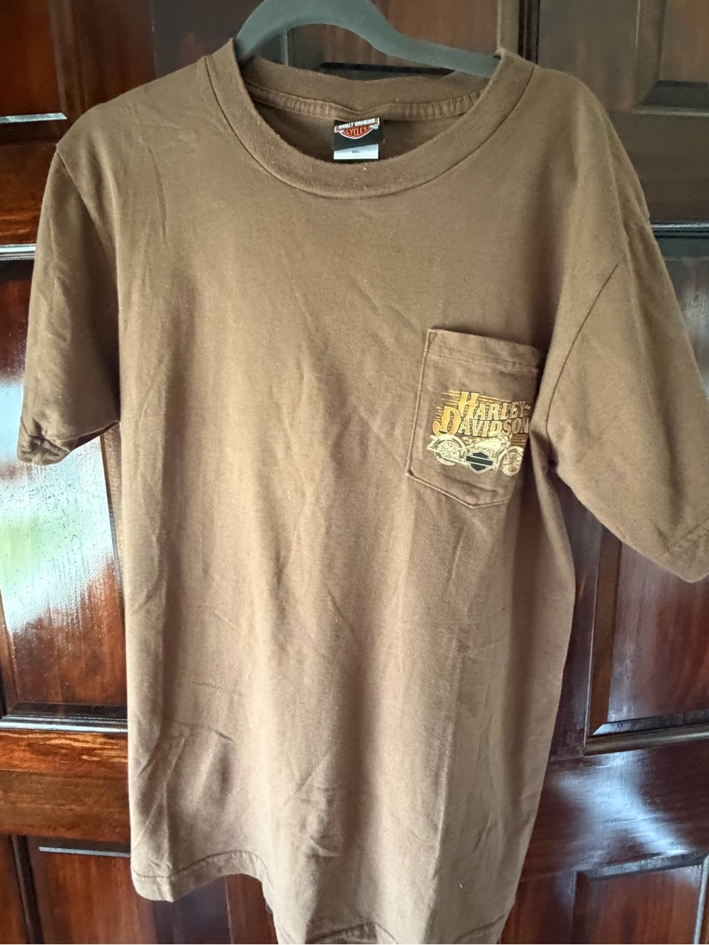 Harley-Davidson Brown Short Sleeve Pocket Tee with Yellow Logo